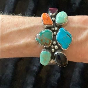 Silver cuff bracelet w/various stones
